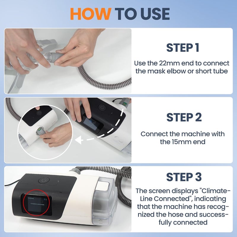 IDEAR نسخة محسّنة من خرطوم الهواء Climate Line متوافق مع Airsense 11 و Aircurve 11 فقط، غير متوافق مع Airsense 10 - خرطوم بديل قابل لإعادة الاستخدام بطول 6.5 قدم لوازم CPAP ذات قيمة رائعة - Image 4